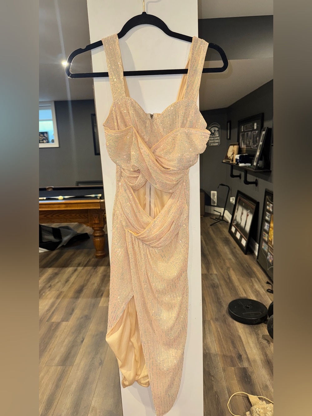 PrettyLittleThing Sparkling Peach Draped Dress
